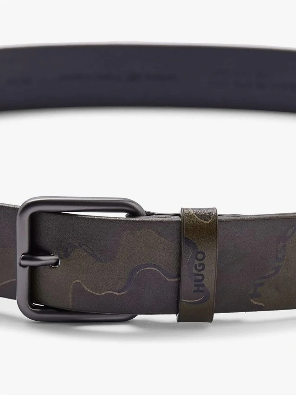 HUGO Brown Camouflage Leather Belt with Red Stitching